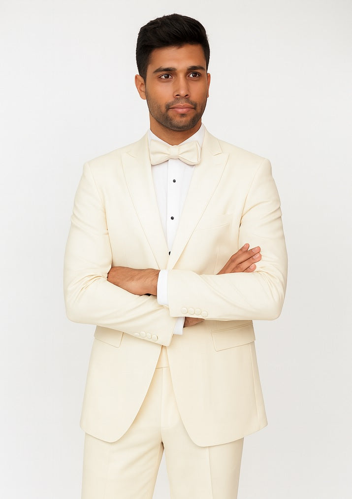 Men'S Dress Formal Ivory ~ Cream ~ Off White Dinner Jacket ~ Fashion Tuxedo For Men ~ Blazer ~ Sport 1 Button Peak Lapel by Men'sUSA