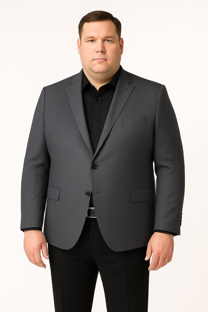 Men's Charcoal Grey Checkered Sport Coat - Classic Plaid Windowpane Pattern Blazer by USA Men's Outlet