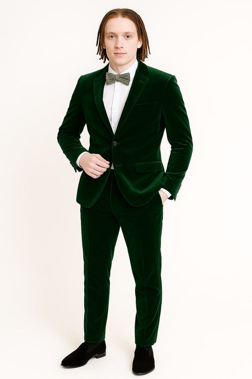 Men’s Emerald Green Velvet Suits – Slim Fit Tuxedo for Weddings, Prom, and Carpet Events