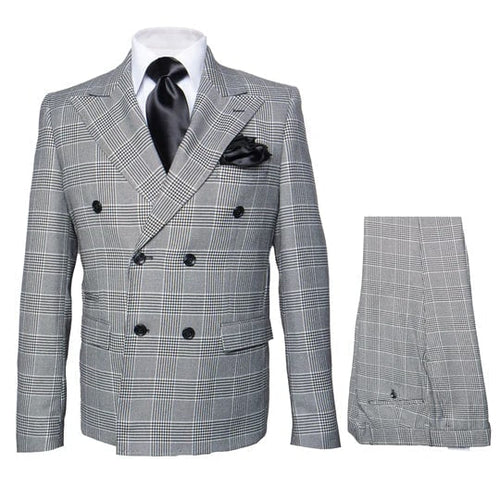Rossiman Men’s Grey Prince of Wales Check Suit - Glen Plaid Double-Breasted Two-Piece by USA Men's Outlet