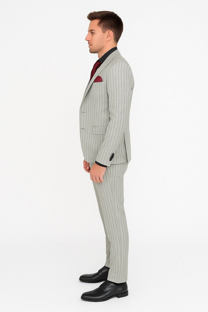 Men's Grey and Black Pinstripe Three-Piece Suit 1920s Suit Gangster Stripe Vintage Look by USA Men's Outlet