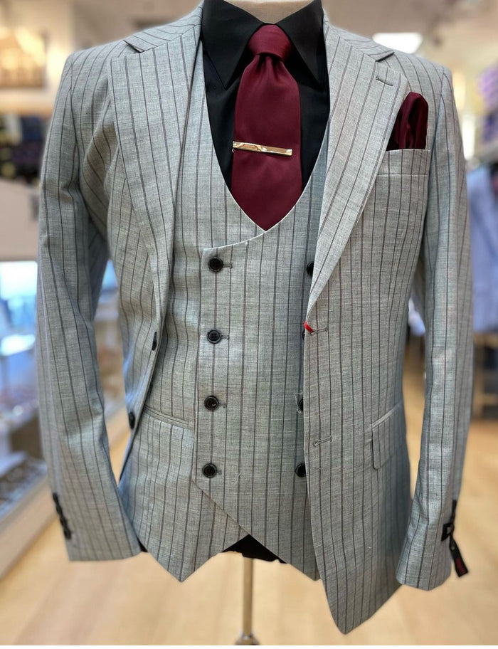 Men's Grey and Black Pinstripe Three-Piece Suit 1920s Suit Gangster Stripe Vintage Look by USA Men's Outlet