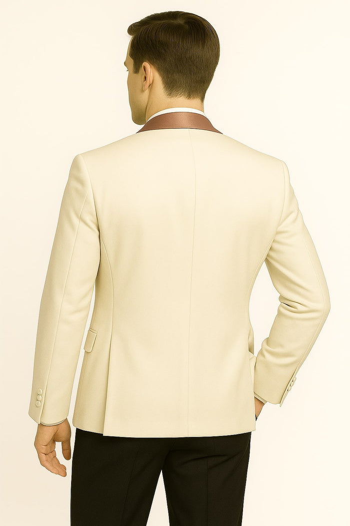 Men's White and Rose Gold Tuxedo with Mauve Satin Vest and Bow Tie - Elegant Formalwear for Weddings and Events by USA Men's Outlet