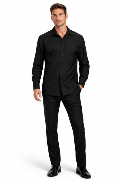 Men’s Luxury Black Wool Two-Piece Leisure Walking Suit