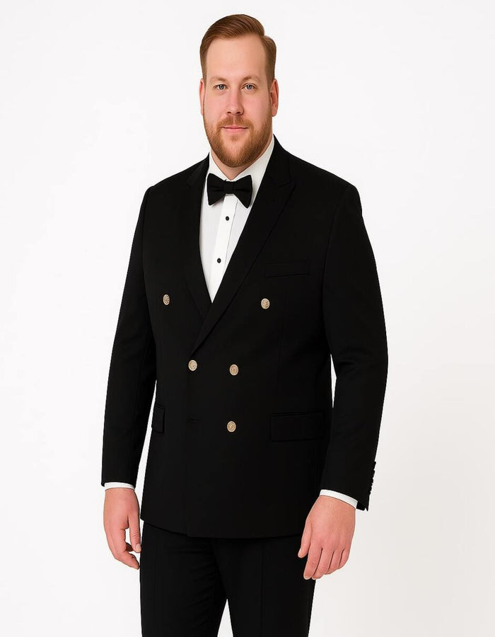 Men’s Black Double-Breasted Tuxedo - Classic Shawl Lapel Suit with Gold Buttons for Weddings, Galas, and Black Tie Events by USA Men's Outlet