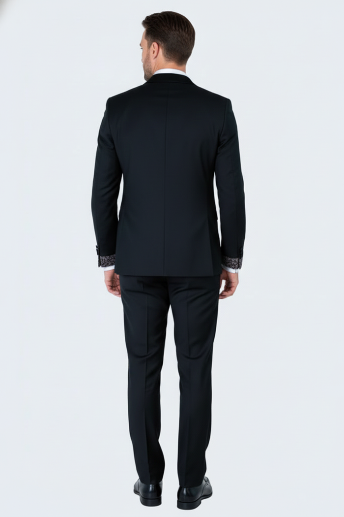 Men's Black and White Silver Embellished Tuxedo Suit + Bowtie 3-Piece Formal Wedding, Prom, and Gala Outfit by USA Men's Outlet