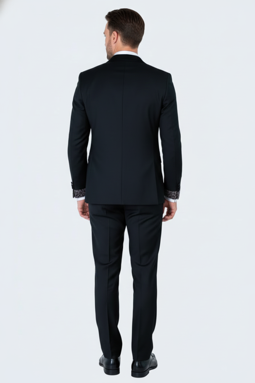 Men's Black and White Silver Embellished Tuxedo Suit + Bowtie 3-Piece Formal Wedding, Prom, and Gala Outfit by USA Men's Outlet