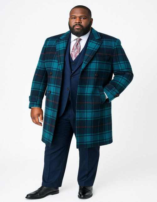 Men's Blue Plaid Wool Overcoat by Alberto Nardoni