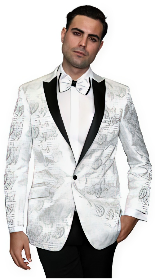 Men's Flashy Fancy Satin Shiny Tuxedos Dinner Jacket Blazer Paisley Sportcoat Silky Satin Stage Fancy Stage Party Dance White/Black MensUSA