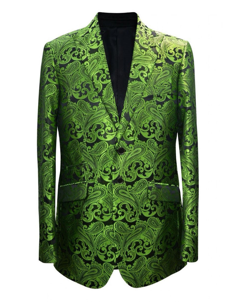 Men's Green Paisley Tuxedo Blazer – Luxury Slim Fit Dinner Jacket for Formal Events