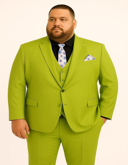 Men's Lime Green Three-Piece Suit with Floral Tie – Slim Fit Tuxedo for Weddings & Parties