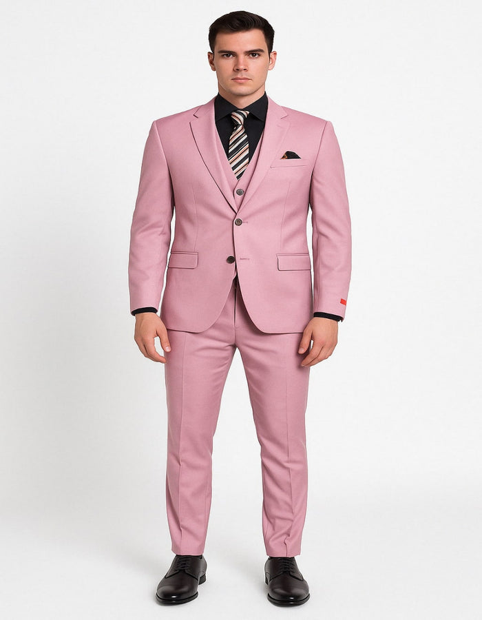 Men’s Pink 3-Piece Slim Fit Suit - Formal Wedding and Prom Outfit with Vest by USA Men's Outlet