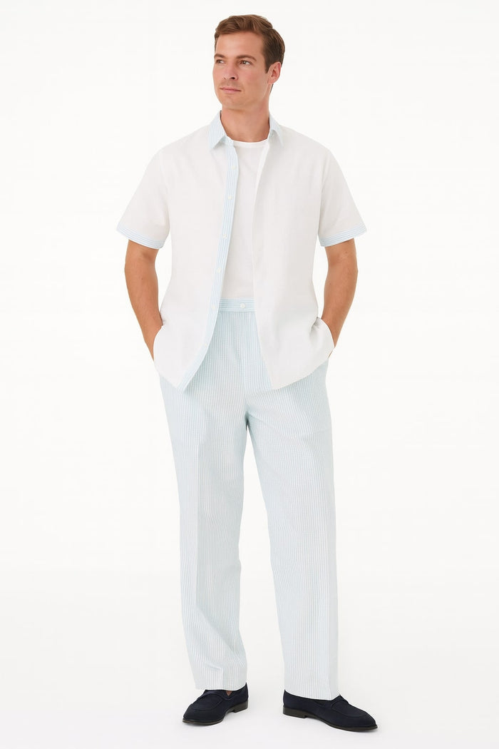 Men’s Sky Blue Two-Piece Short Sleeve Shirt and Pants Set - Casual Summer Outfit by Men'sUSA