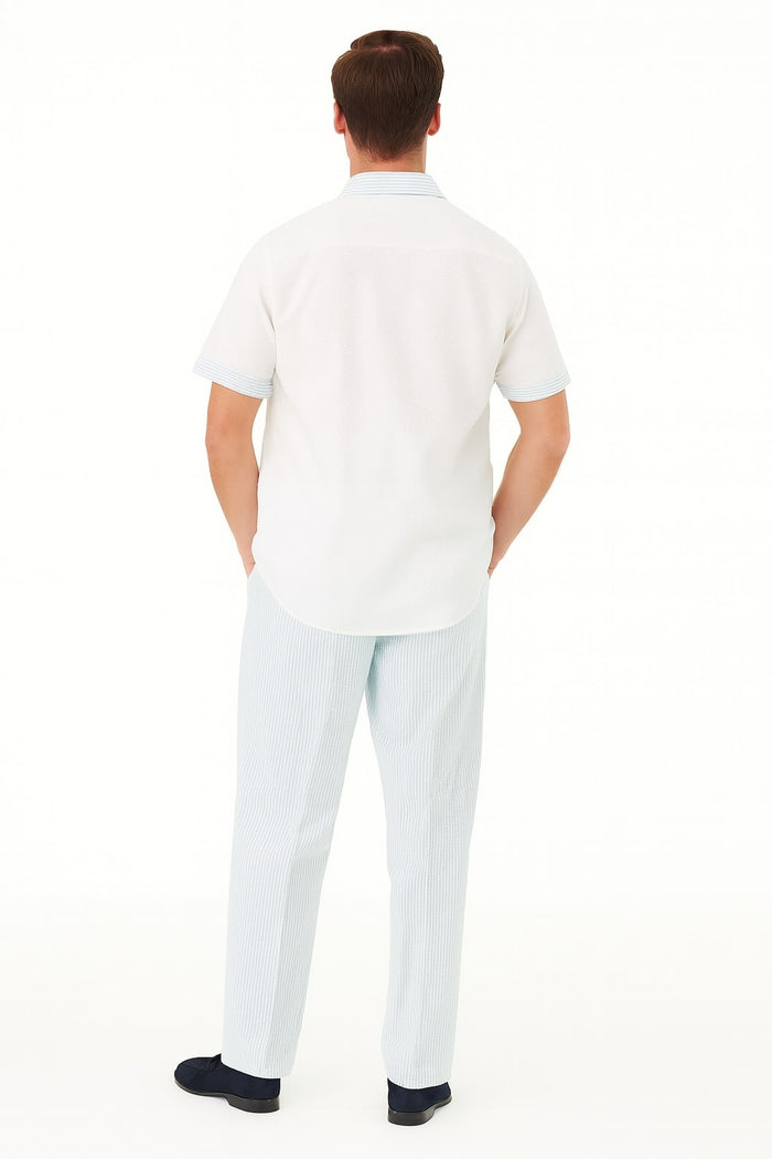 Men’s Sky Blue Two-Piece Short Sleeve Shirt and Pants Set - Casual Summer Outfit by Men'sUSA