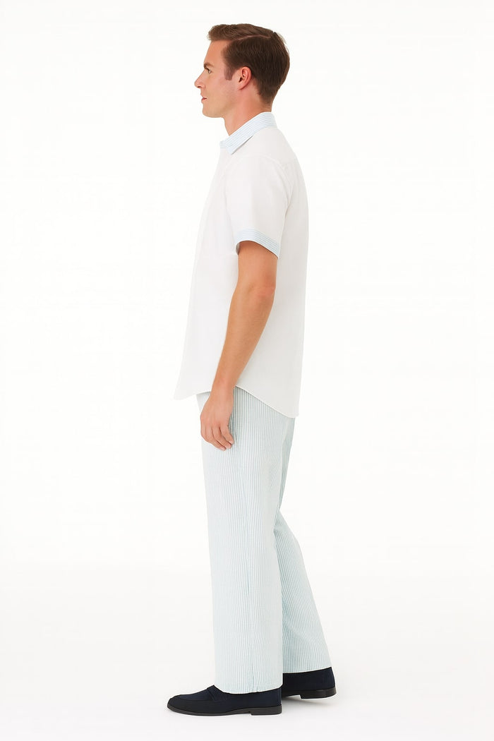 Men’s Sky Blue Two-Piece Short Sleeve Shirt and Pants Set - Casual Summer Outfit by Men'sUSA