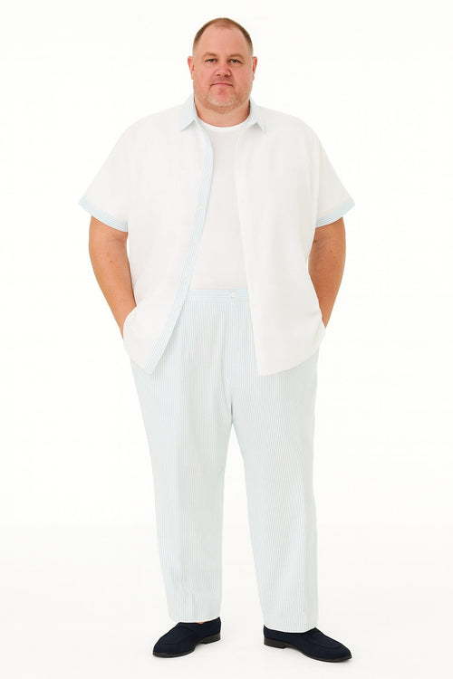 Men’s Sky Blue Two-Piece Short Sleeve Shirt and Pants Set - Casual Summer Outfit by Men'sUSA