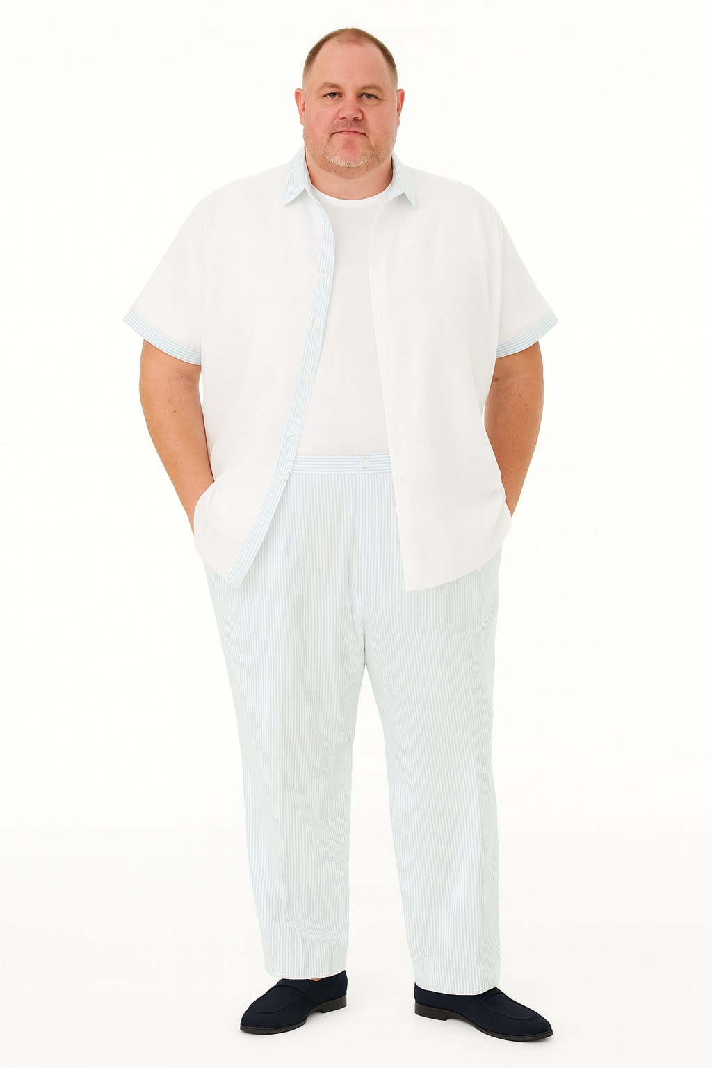 Men’s Sky Blue Two-Piece Short Sleeve Shirt and Pants Set - Casual Summer Outfit by Men'sUSA