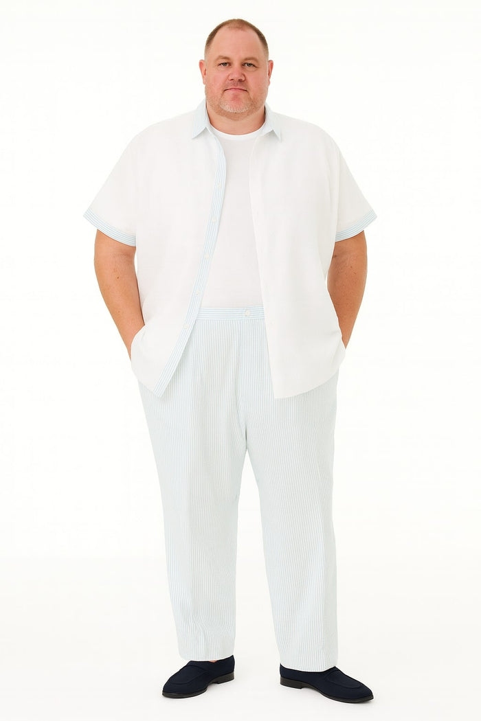 Men’s Sky Blue Two-Piece Short Sleeve Shirt and Pants Set - Casual Summer Outfit by Men'sUSA
