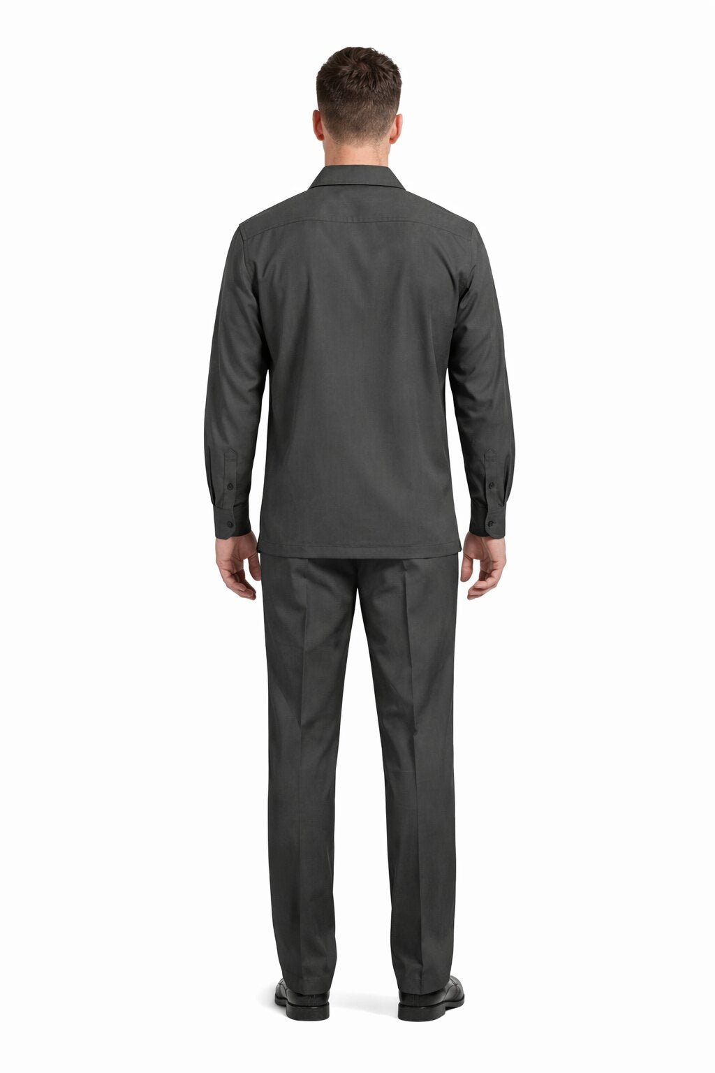 Mens Luxury Charcoal Grey Wool Two-Piece Leisure Walking Suit