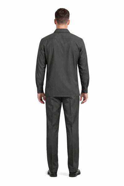 Mens Luxury Charcoal Grey Wool Two-Piece Leisure Walking Suit