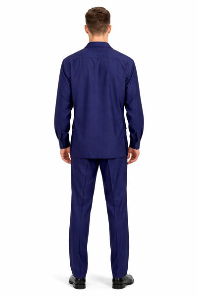 Mens Luxury Navy Blue Wool Two-Piece Leisure Walking Suit