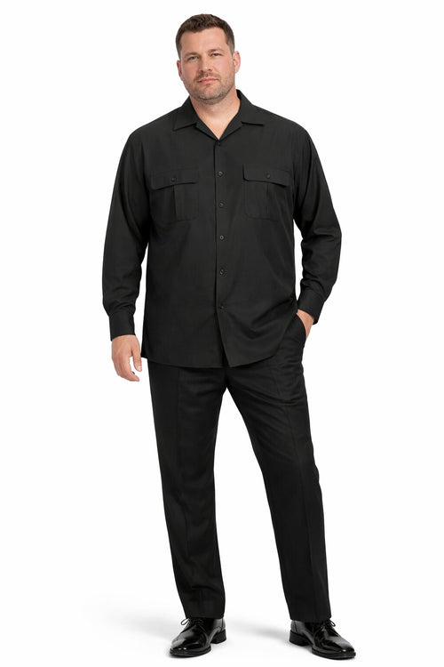 Men’s Luxury Black Wool Two-Piece Leisure Walking Suit