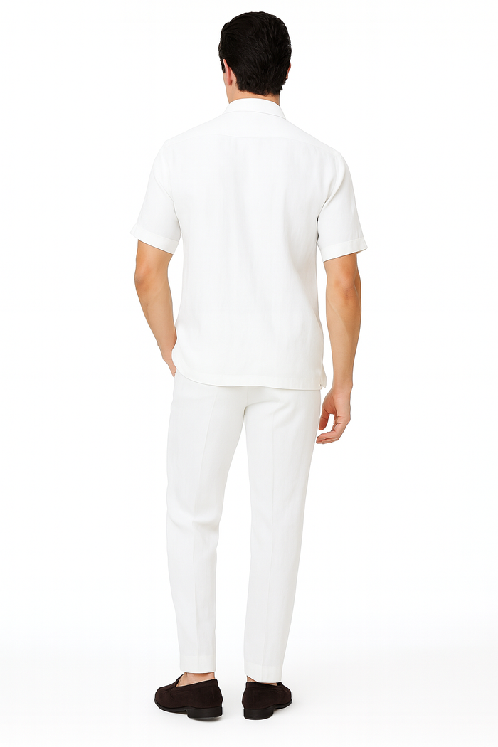 Men’s White Lace-Up Shirt and Pants Set - Casual Summer Two-Piece Outfit by Men'sUSA