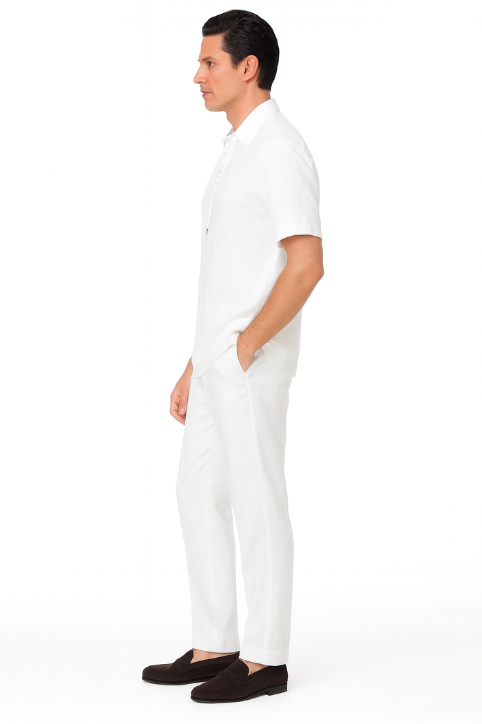 Men’s White Lace-Up Shirt and Pants Set - Casual Summer Two-Piece Outfit by Men'sUSA