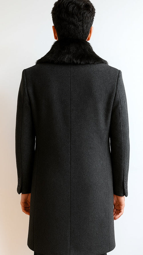 Men's Charcoal Two Flap Front Pockets Full Length Overcoat Men's Carcoat - Car Coat Mid Length Three Quarter Length Coat USA Men's Outlet