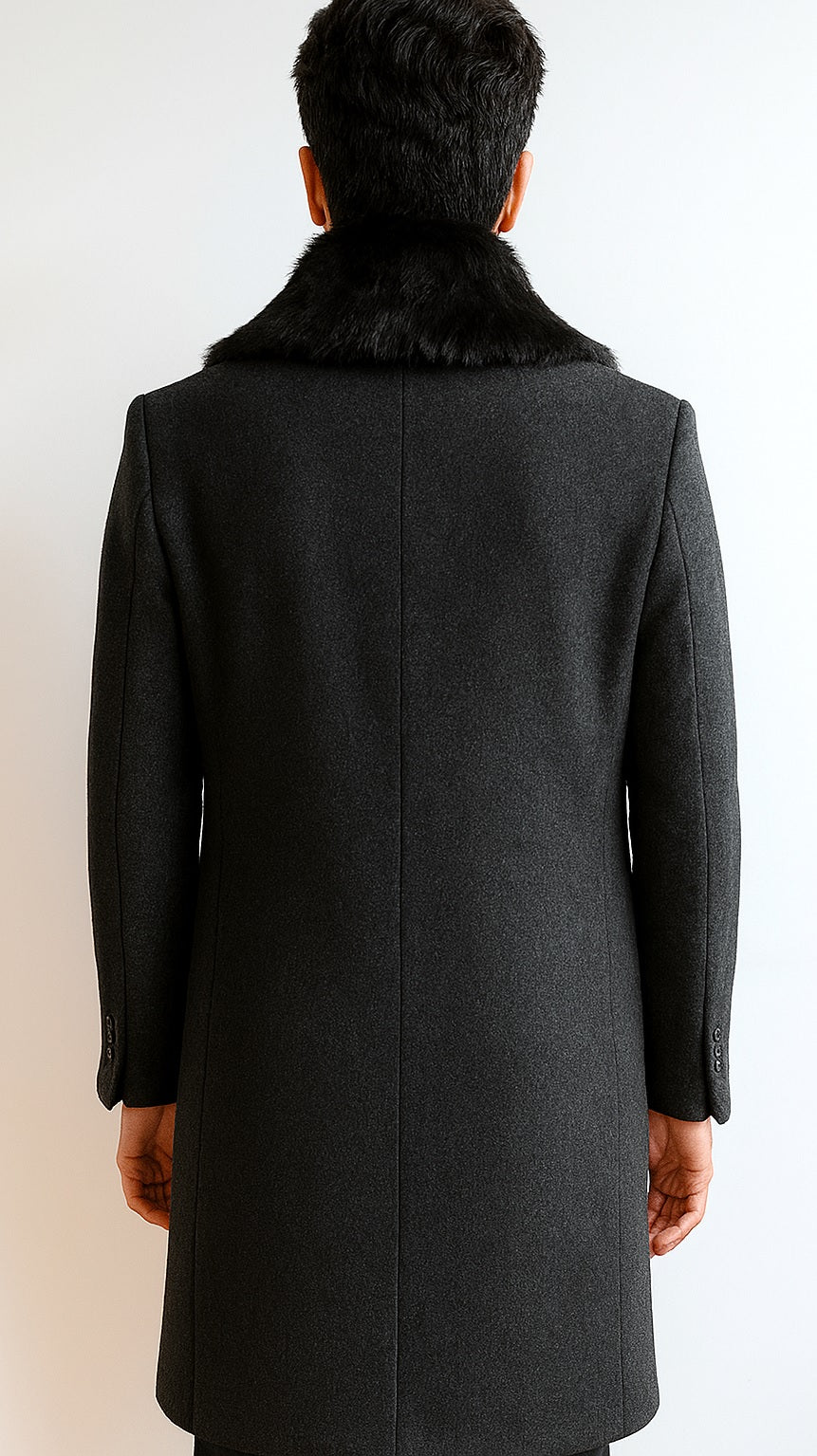 Men's Charcoal Two Flap Front Pockets Full Length Overcoat Men's Carcoat - Car Coat Mid Length Three Quarter Length Coat USA Men's Outlet