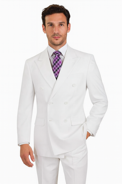 Mens Classic Double Breasted Poplin White Suit