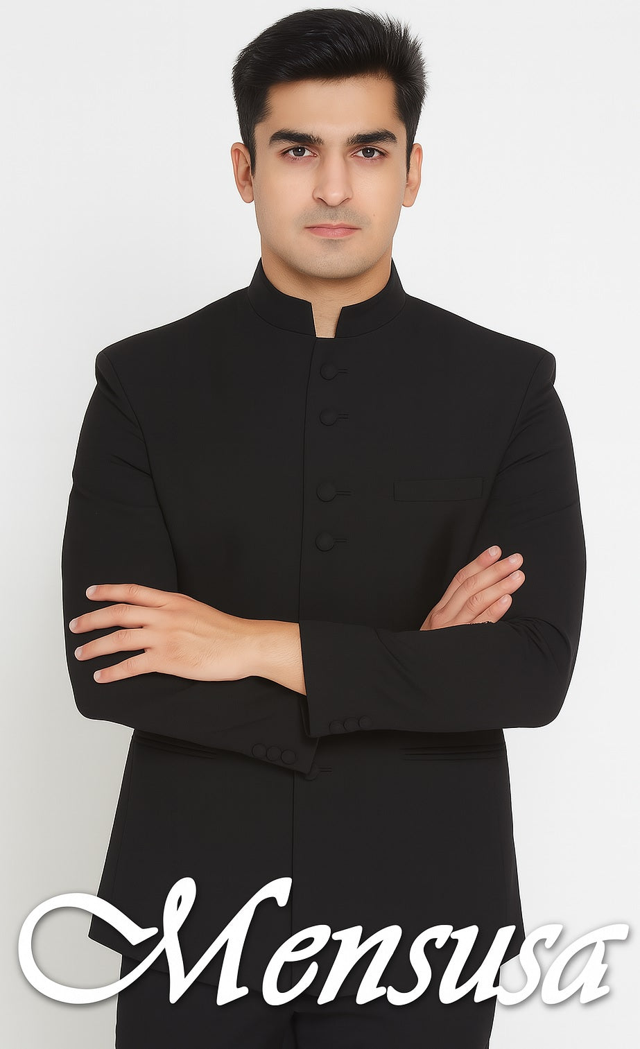 Men's Collarless Blazer Nehru Jacket Marriage Groom Wedding Black