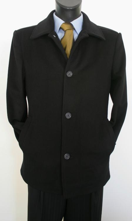 Men's Dress Coat Valenti Designer Wool & Cashmere Men's Car Coat Style Black by USA Men's Outlet