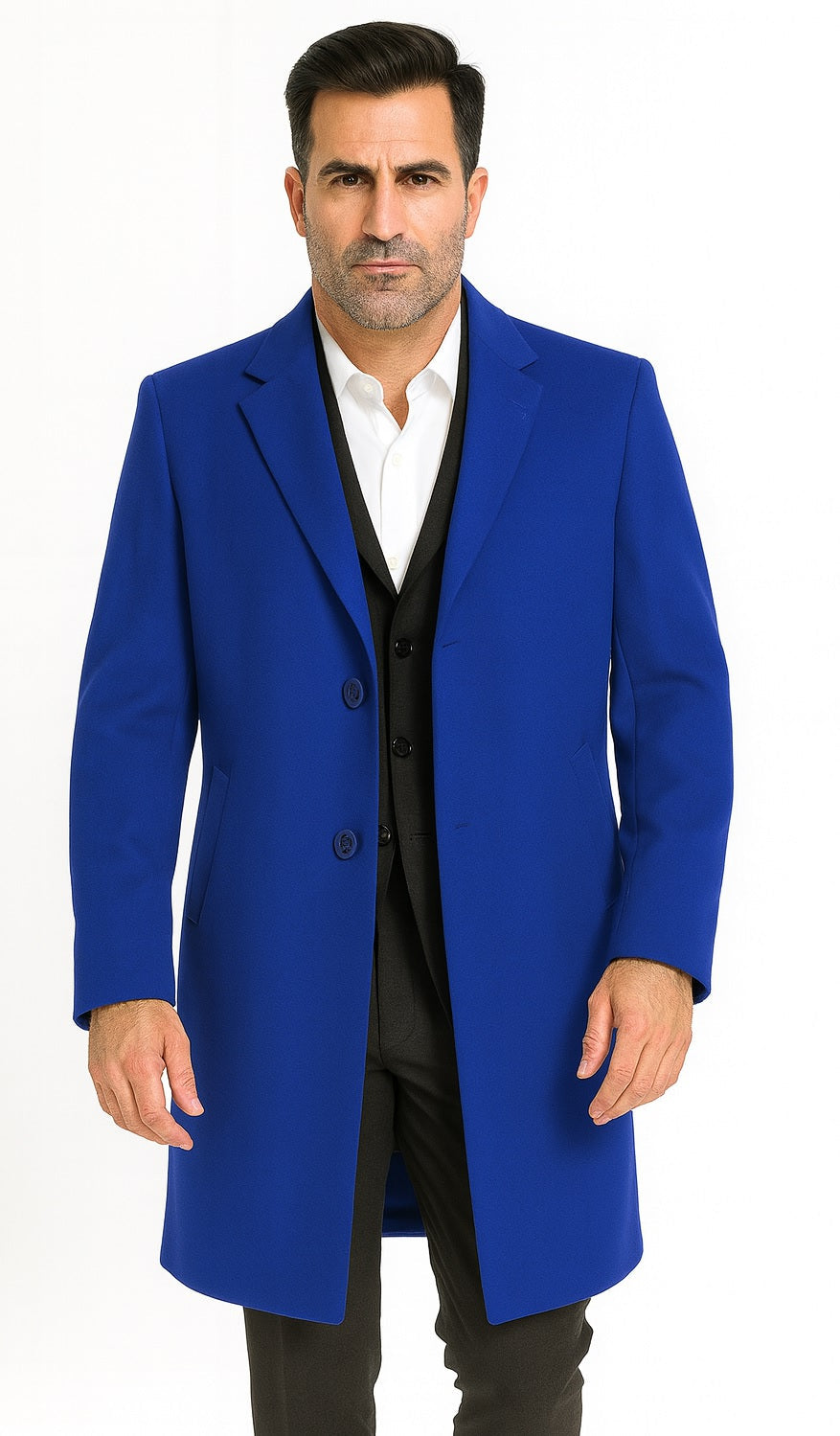 Men's Dress Coat Soft Finest Grade Royal Blue Overcoat ~ Long Men's Dress Topcoat - Winter Coat USA Men's Outlet