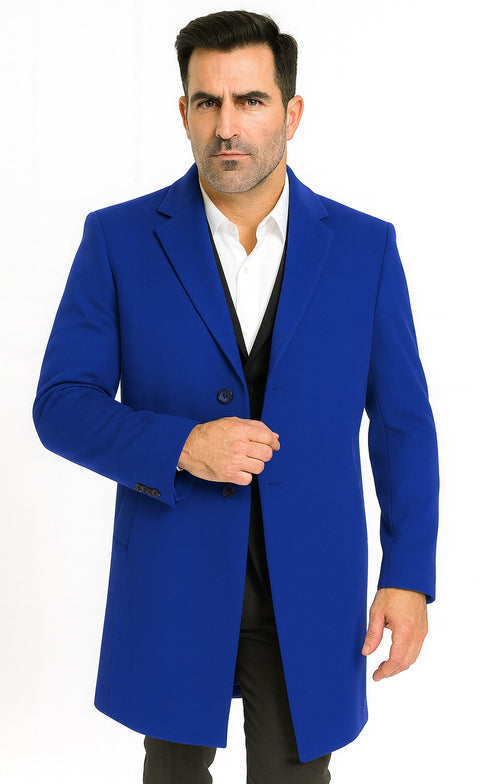 Men's Dress Coat Soft Finest Grade Royal Blue Overcoat ~ Long Men's Dress Topcoat - Winter Coat USA Men's Outlet