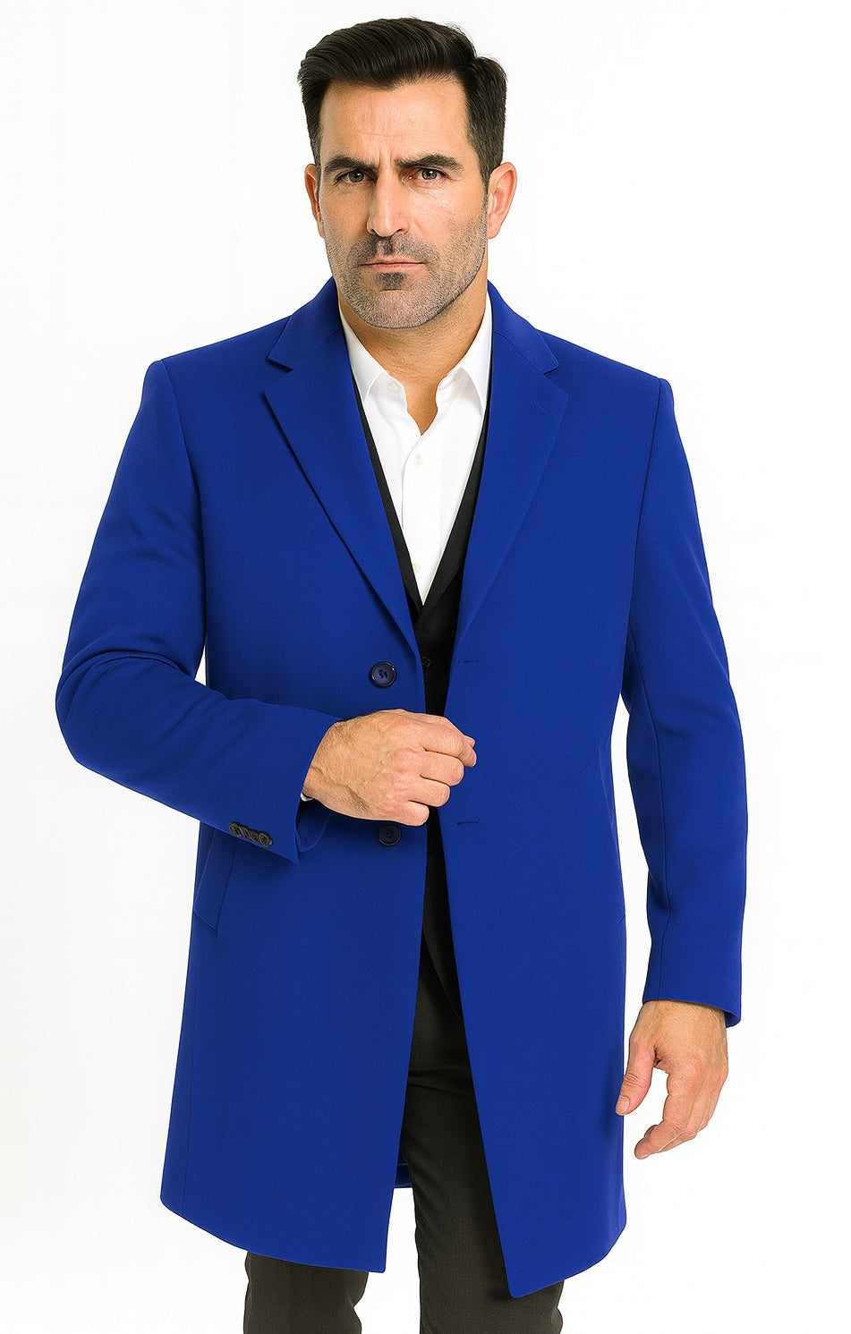 Men's Dress Coat Soft Finest Grade Royal Blue Overcoat ~ Long Men's Dress Topcoat - Winter Coat USA Men's Outlet