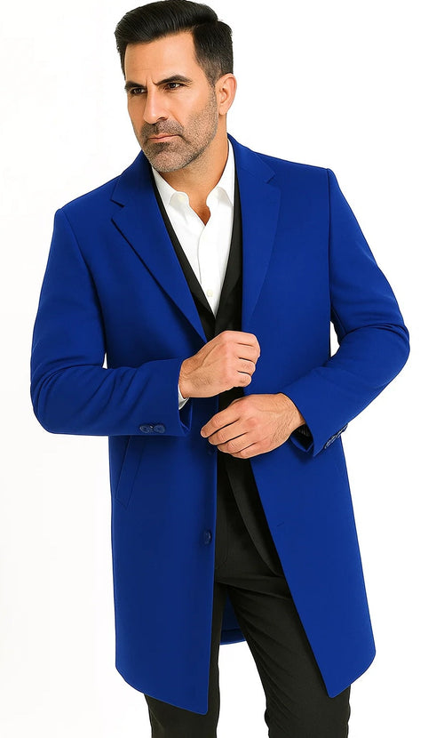 Men's Dress Coat Soft Finest Grade Royal Blue Overcoat ~ Long Men's Dress Topcoat - Winter Coat USA Men's Outlet