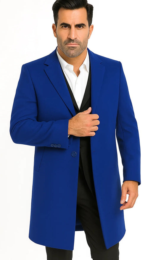 Men's Dress Coat Soft Finest Grade Royal Blue Overcoat ~ Long Men's Dress Topcoat - Winter Coat USA Men's Outlet