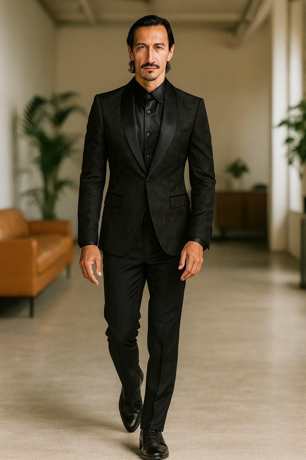 Black Prom Tuxedo Suit - Black Wedding Suit - Men's Slim Fit Wedding & Prom Tonal Paisley Tuxedo Jacket
