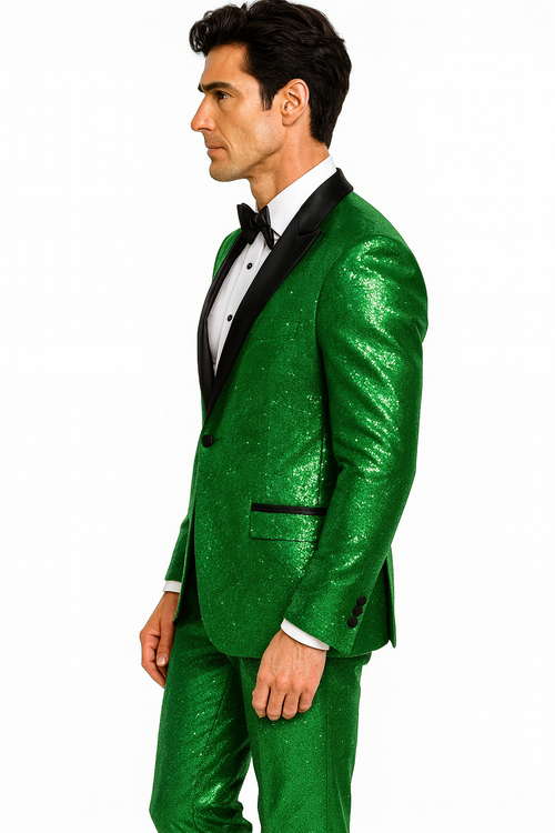 Sequin Suit - Shiny Suit - Emerald Green Suit - Metallic Fabric suit - Stage Tuxedo - Groom Suit Jacket + Pants