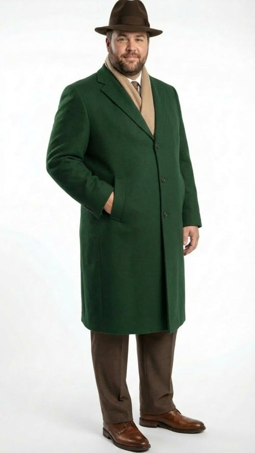 Men’s Hunter Green Full-Length Wool Overcoat