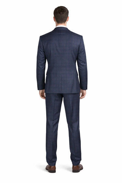 Men’s Navy Blue Plaid Slim Fit 3-Piece Suit – Two Button Vintage Style with Vest