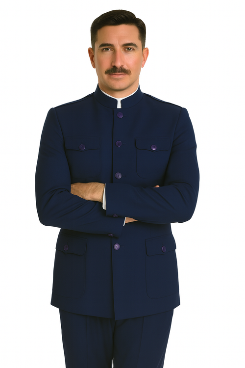 "Exquisite Prom and Wedding Attire: Apollo King Navy Safari Banded Suit for Unforgettable Occasions"