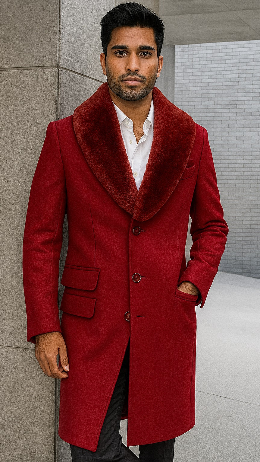Men's Red Carcoat - Car Coat Mid Length Three Quarter Length Coat Three Quarter by USA Men's Outlet