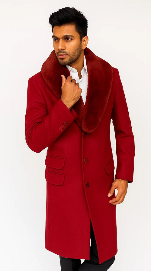 Men's Red Carcoat - Car Coat Mid Length Three Quarter Length Coat Three Quarter by USA Men's Outlet