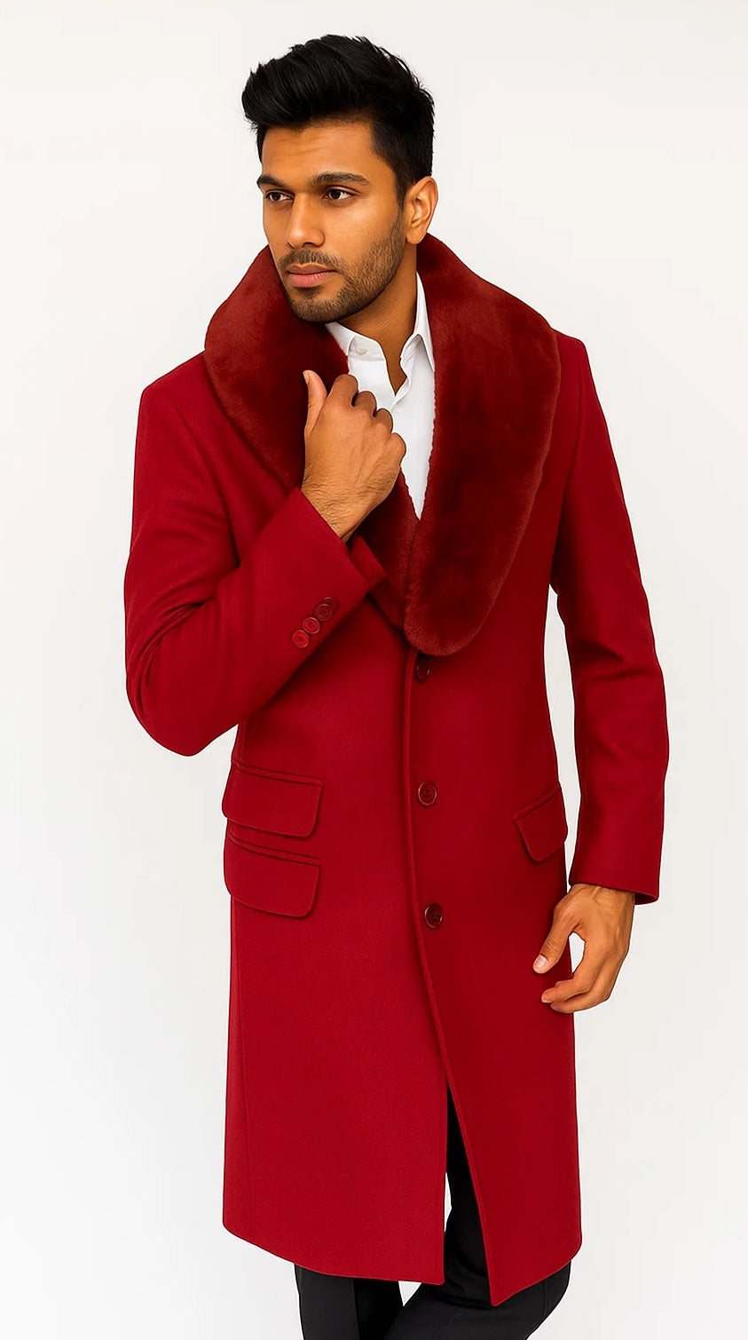 Men's Red Carcoat - Car Coat Mid Length Three Quarter Length Coat Three Quarter by USA Men's Outlet