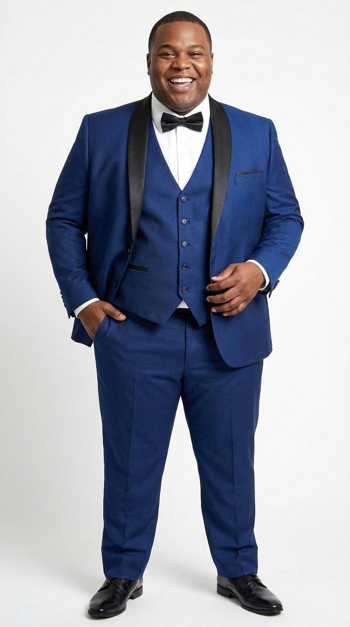 Men’s Shiny Sharkskin Saphire Royal Blue Tuxedo