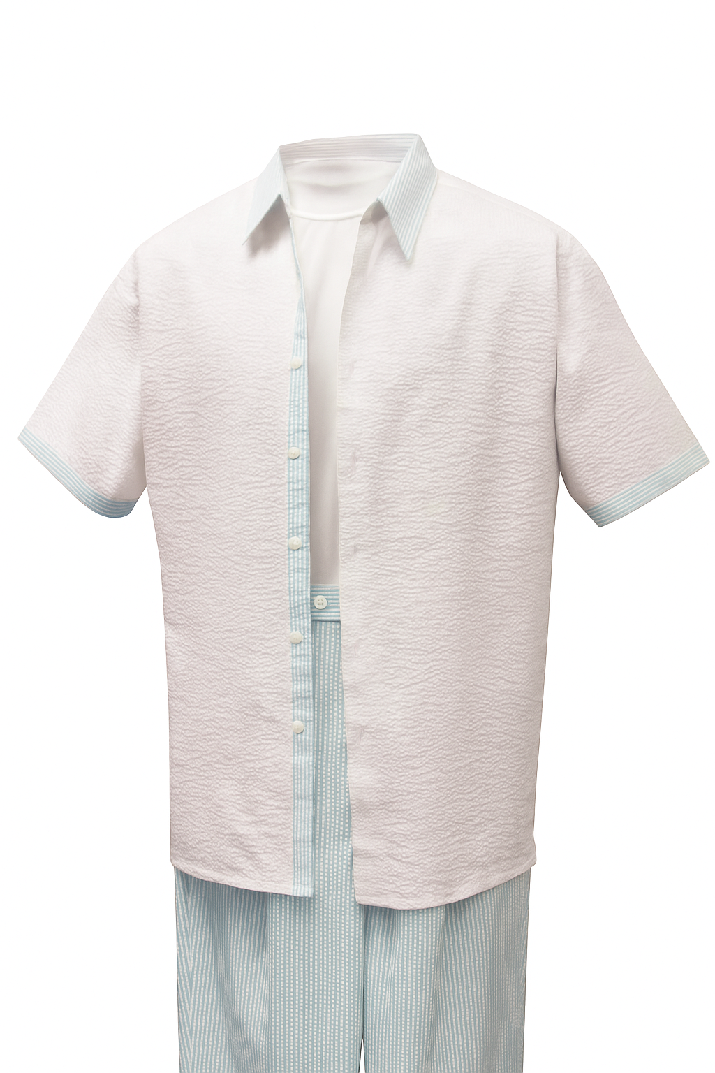 Men’s Sky Blue Two-Piece Short Sleeve Shirt and Pants Set - Casual Summer Outfit by Men'sUSA