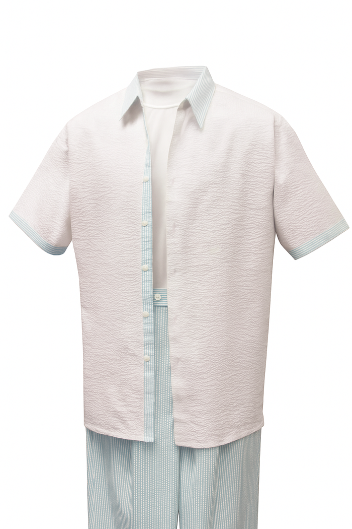 Men’s Sky Blue Two-Piece Short Sleeve Shirt and Pants Set - Casual Summer Outfit by Men'sUSA