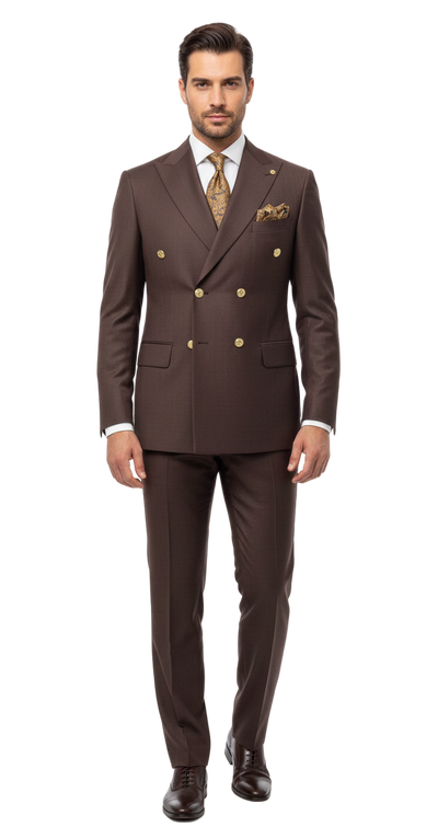 Mens Double Breasted Suits Gold Buttons -  Brown Suit - Double Breasted Blazer